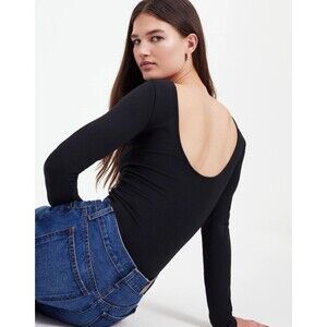 MADEWELL Long Sleeve Scoopback Tee XS Jet Black Stretch Solid Minimalist NWT B38